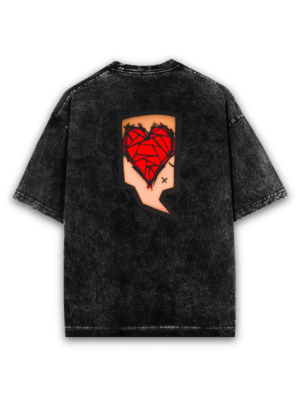 Scattered Hearts: Back Print Unisex Acid Wash Oversized T-Shirt
