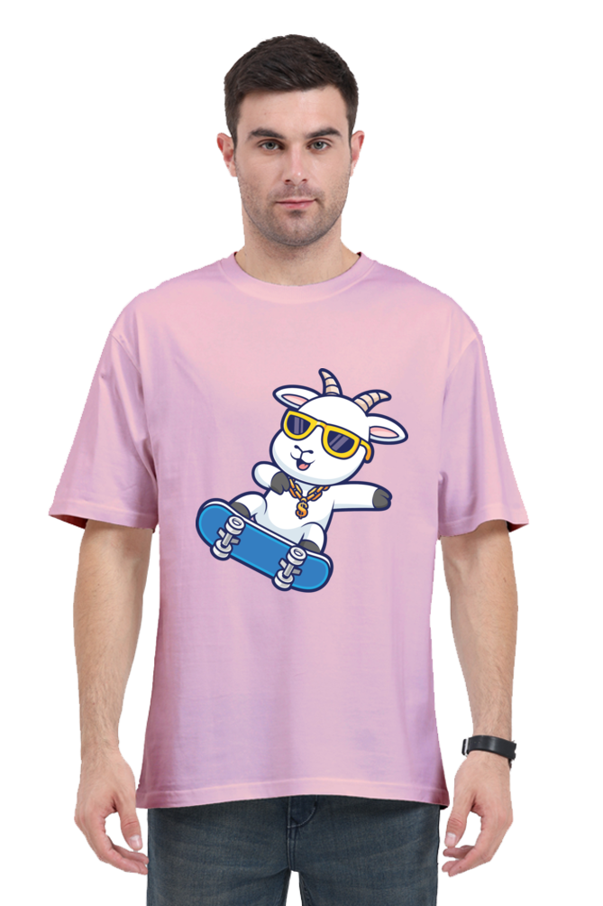 Skate Vibes: Happy Skating Goat Unisex Oversized T-Shirt - Image 3