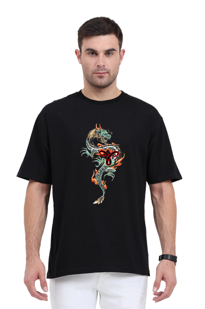 Dragon Fury: Black Unisex Oversized Classic T-Shirt - Image 2