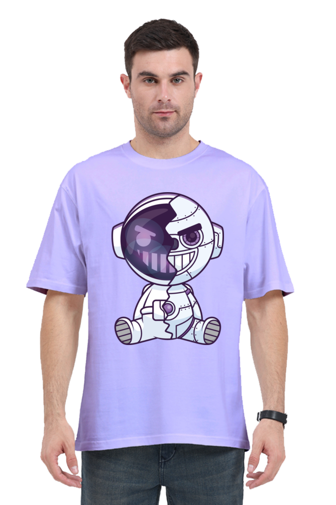 Creepy Grin: Smiling Robot Unisex Oversized T-Shirt - Image 4