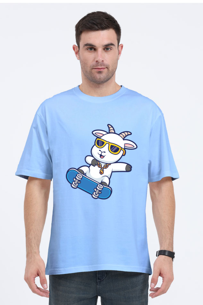 Skate Vibes: Happy Skating Goat Unisex Oversized T-Shirt - Image 4