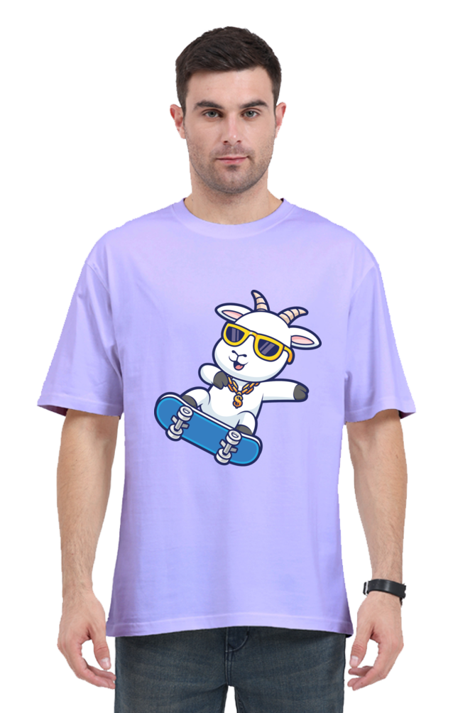Skate Vibes: Happy Skating Goat Unisex Oversized T-Shirt - Image 2