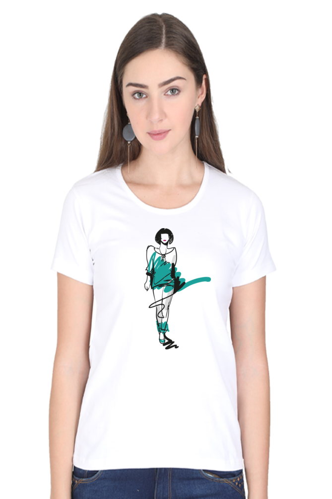 Women’s T-Shirt – Line-Art Girl Effortless Elegance - Image 3