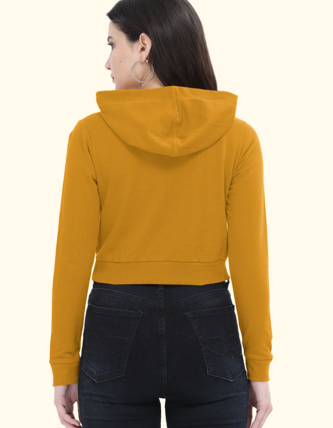 Women Mustard Yellow Cropped Hoodie - Alfa Goat - Image 2